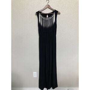 Sami & Jo black fringe jumpsuit size Small sleeveless scoop neck wide leg travel
